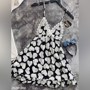 Heart Nightshirt Lingerie Cozy Sleep Dress Women Girls Lounge Wear Pajama